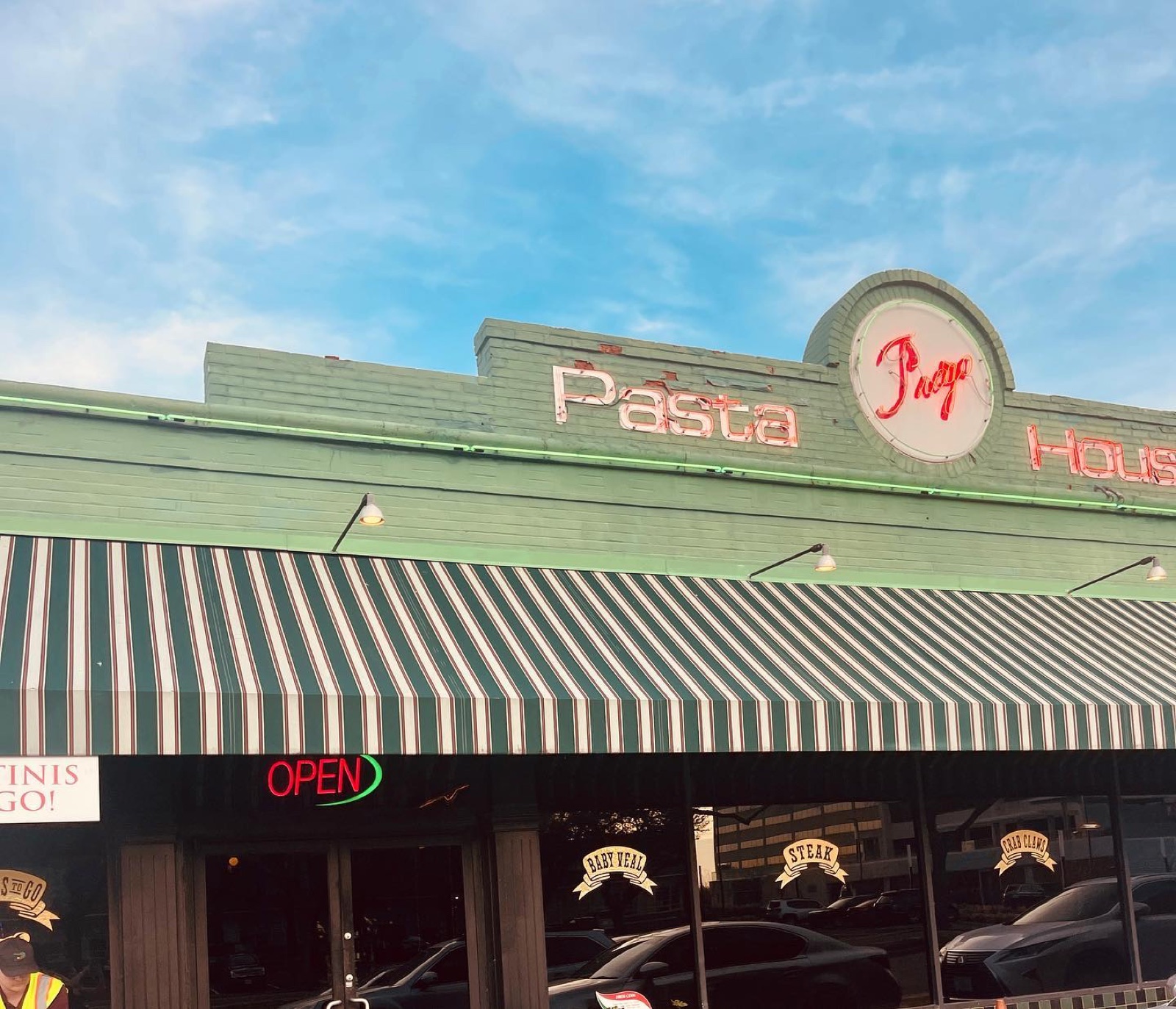 The green and white awning