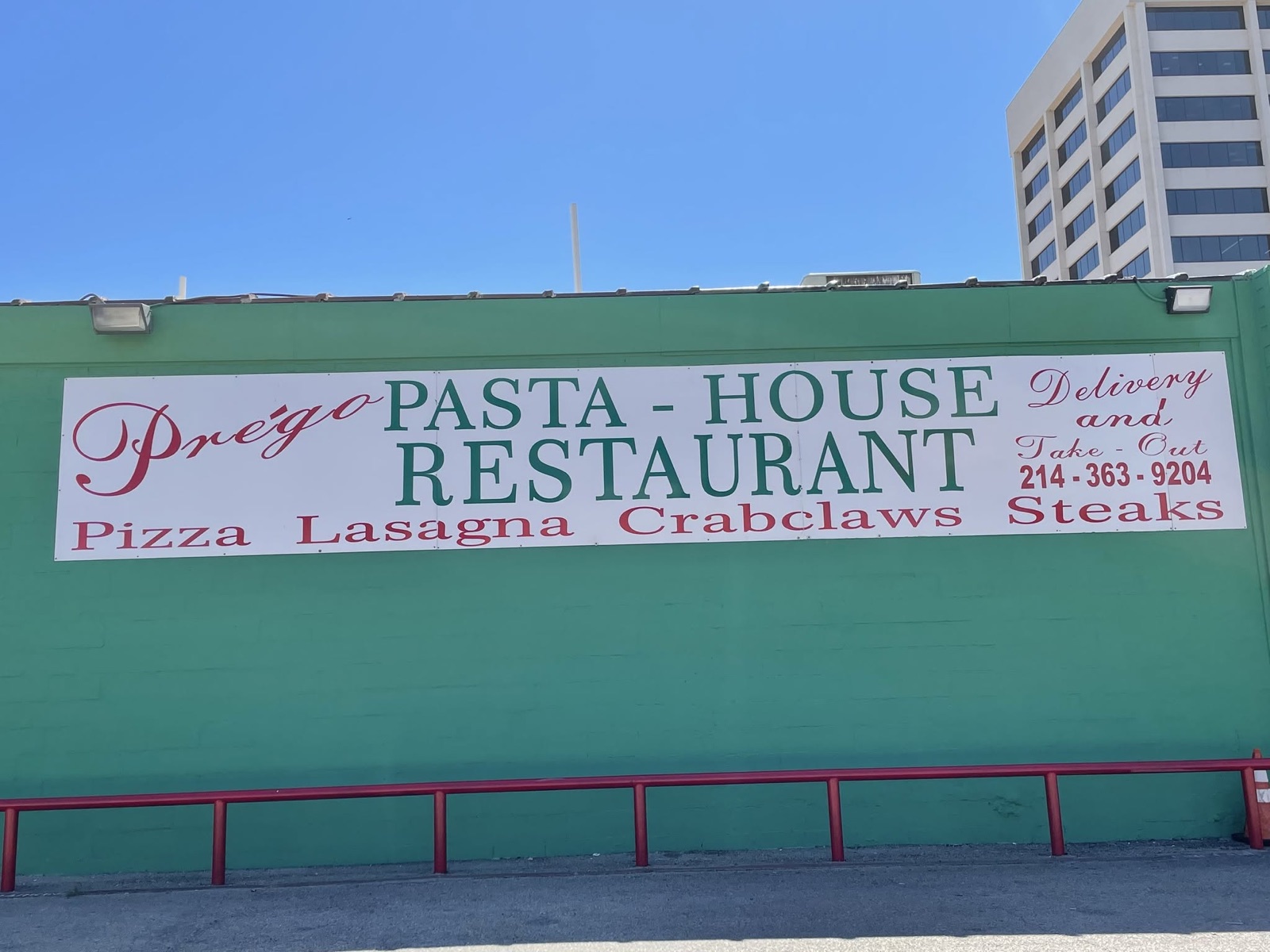 Pizza, lasagna, crabclaws, steaks