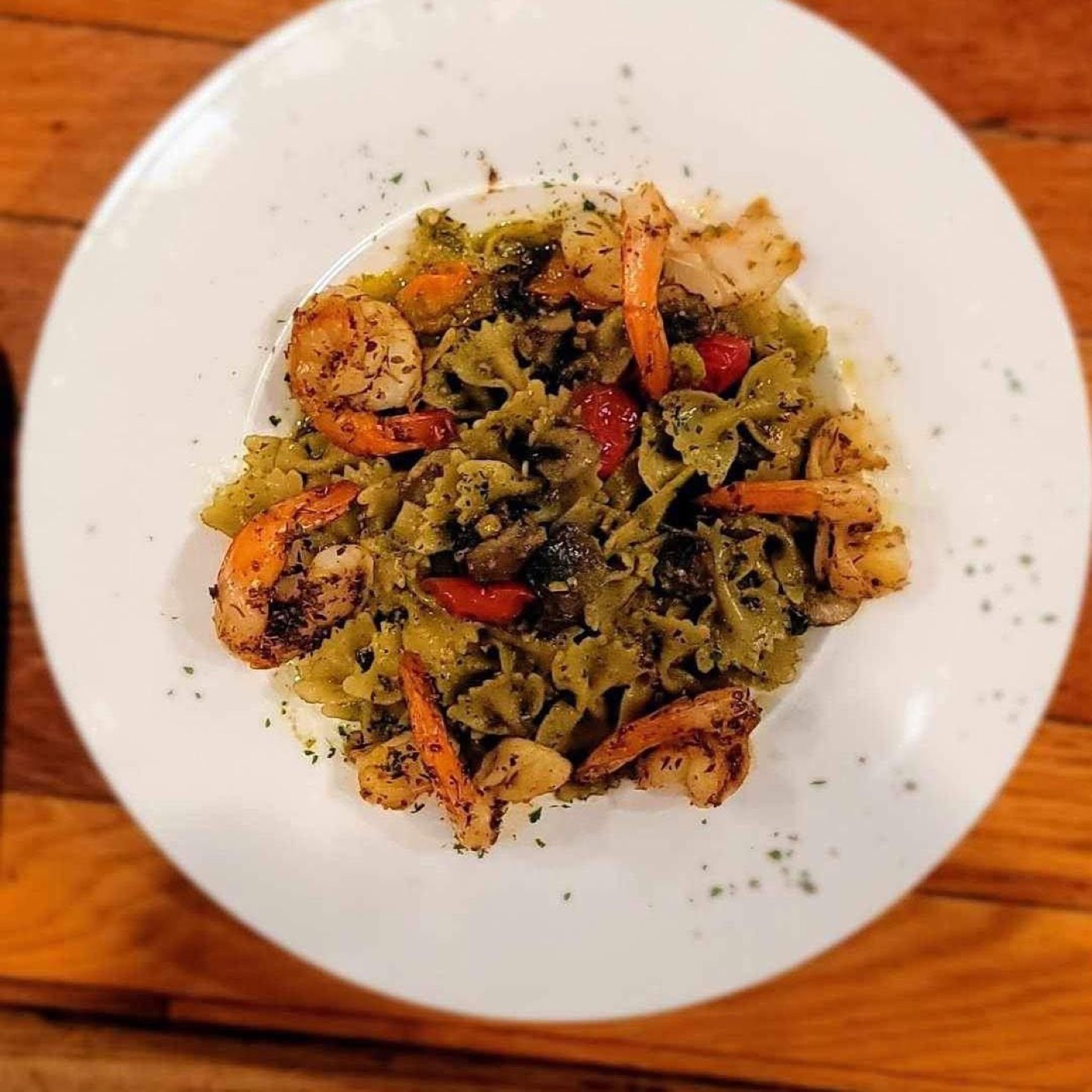 Shrimp over pasta